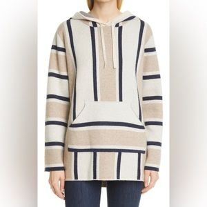 La Ligne Baja Striped Cashmere Hoodie In Heather Cream/heather Tan/navy